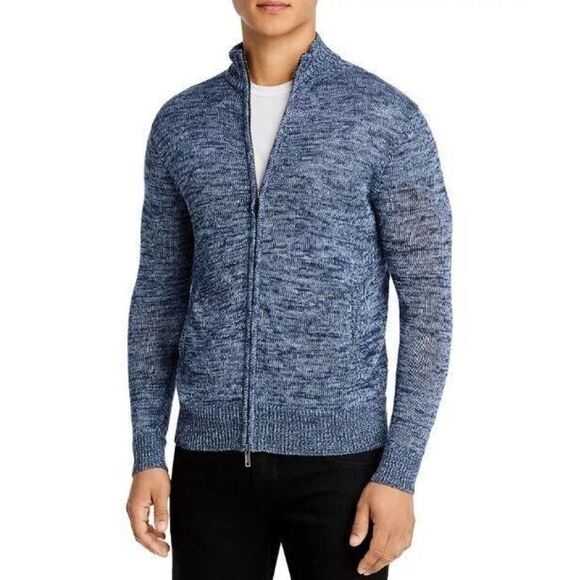 Men's Store Bloomingdale's XL Navy Combo Linen Melange Knit Full Zip Sweater $24 - Picture 1 of 10